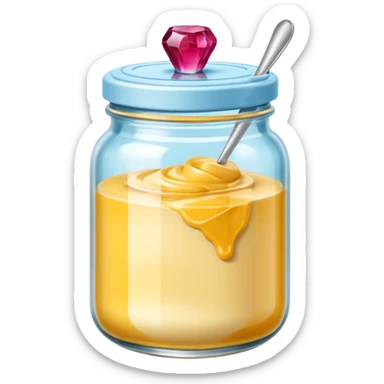 Una miniatura fotorrealista de una mantequilla corporal batida en un tarro de varios colores llamativos. Estilo: postre, arte, colores vibrantes. sticker