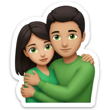 i want a emoji picture of a romantic hug with a latin guy and a dark hair girl with green eyes sticker