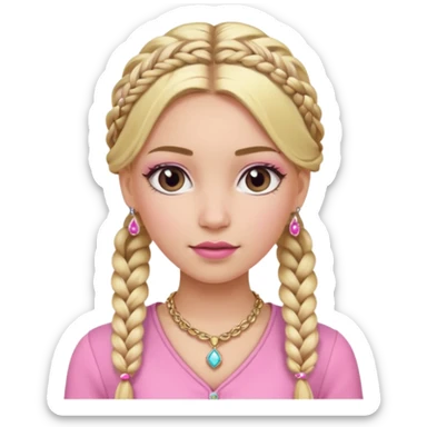 fancy blonde hair girl with braids pink outfit makeup and jewellery sticker
