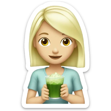Blonde girl drinking an iced matcha sticker