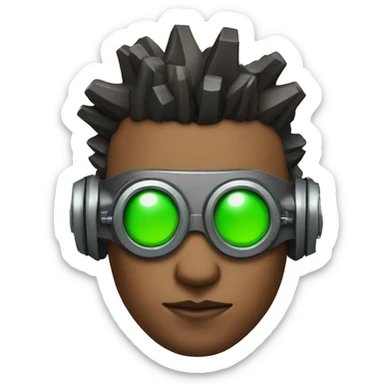 Male cyborg with red Mohawk and green steampunk goggles sticker
