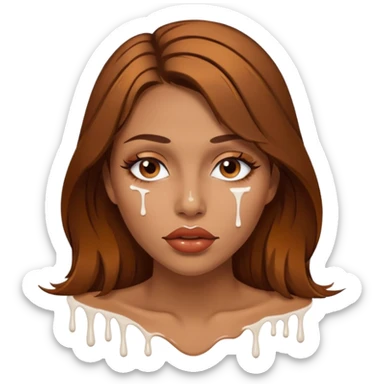 Brown Hair, Woman, white paint drip, face, hot, Sexy, lips sticker