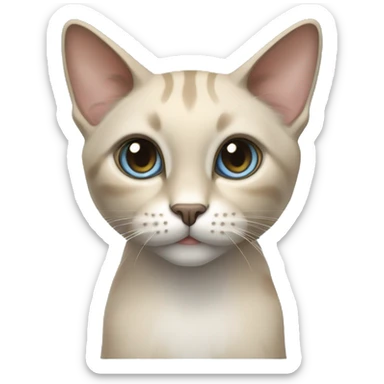 Thai breed realistic adult cat with a light cream -brown body, dark gray face, ears, and paws. Short fur, sharp ears, striking light blue eyes  sticker