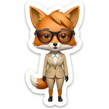 serious anthropomorphised female fox in stylish outfit with sunglasses, crying and looking to the left, full-body view sticker