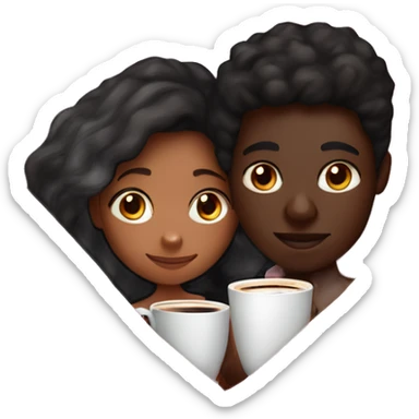 Pretty Brown SKIN GIRL AND dark SKIN BOY inside a pink blanket sipping coffee sticker
