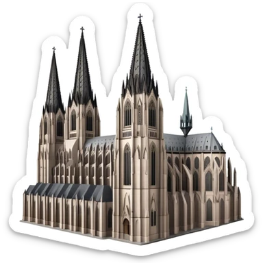 Cinematic Realistic Cologne Cathedral Landmark Emoji, showcasing Gothic architecture rendered with detailed stone textures and majestic, dynamic lighting. sticker