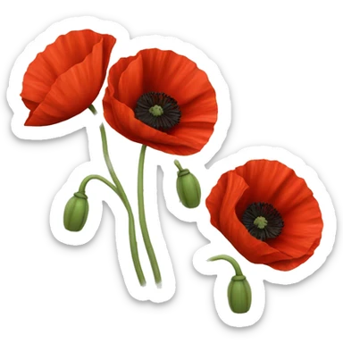 three red poppies with stems sticker