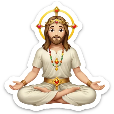 Jesus with halo, sitting cross-legged, 7 colored chakras glowing sticker