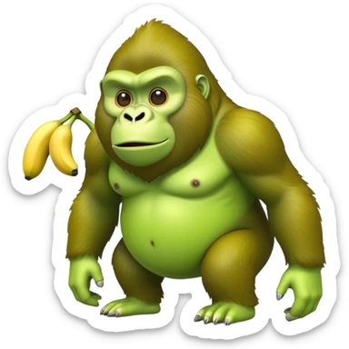 A hybrid creature with a yellow banana-shaped body and a bright green gorilla head sticker