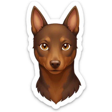 Cinematic Noble Brown and Tan Kelpie Portrait Emoji, Poised and regal, with a strong, agile build and a rich, well-groomed Fur of warm brown and tan, piercing warm eyes, Simplified yet sharp and sophisticated features, highly detailed, glowing with a soft, dignified glow, high shine, intelligent and energetic, stylized with an air of determination, focused and attentive, soft glowing outline, capturing the essence of a watchful and confident herder, so majestic it feels as though it could bound out of the screen with effortless authority! sticker