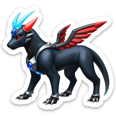 Shiny Metallic Alloy Onyx-Houndoom-Zekrom-Genesect-Pokémon-Fakémon-hybrid-creature sticker