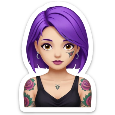 women with tatoos and hightlight that tatoos with purple hair and black dresses sticker