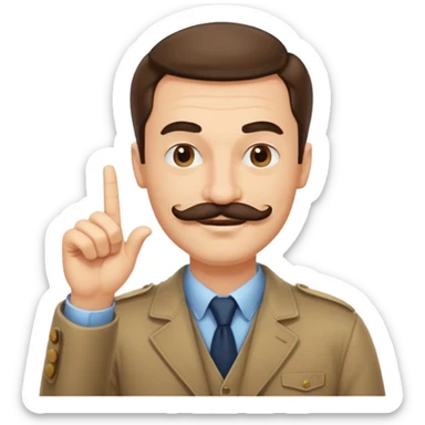 un uomo baffuto spocchioso con il dito alzato e con sguardo compiaciuto da chi la sa lunga con sopacciglio alzato e sorriso sticker