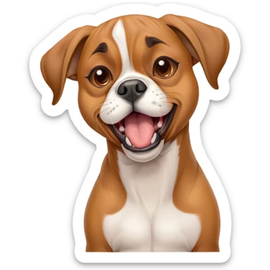 Cinematic Cute Yawning Fawn Boxer dog Portrait Emoji, Head tilted slightly with a dramatic, wide-open yawn, showcasing a short fawn Fur with a crisp white muzzle and chest, floppy ears slightly drooping, round brown eyes barely open in drowsy contentment, Simplified yet irresistibly adorable features, highly detailed, glowing with a soft, cozy glow, high shine, relaxed yet expressive, stylized with a touch of whimsy, bright and endearing, soft glowing outline, capturing the essence of a sleepy yet affectionate guardian, so drowsy it feels like it could stretch right out of the screen and curl up for a nap! sticker