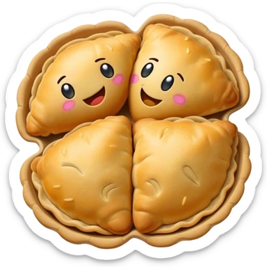 Empanadas Cinematic Realistic Empanadas Dish Emoji, depicted as crispy, golden empanadas made with cornmeal and filled with savory ingredients, rendered with rich textures and vibrant, appetizing lighting. sticker