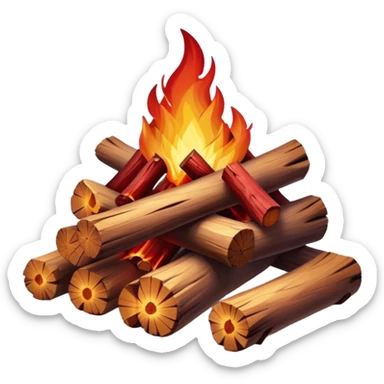 Cinematic Realistic Campfire, a roaring flame crackling atop carefully arranged logs, embers glowing deep red, golden light casting soft flickering shadows, gentle smoke drifting upwards, glowing with warmth and coziness. sticker