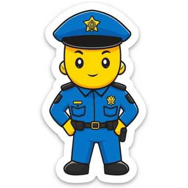 Russian police officer with yellow hat and uniform, professional stance sticker