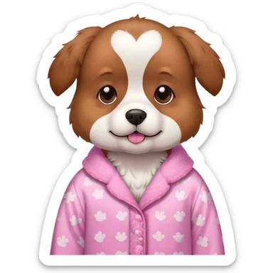 Dog wearing fluffy pink pjs.  sticker
