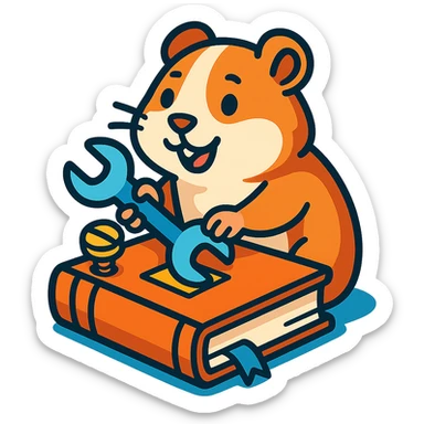 guinea pig holding a wrench and fixing a book, vibrant toon style sticker