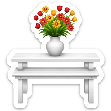 White benches with a romantic lush warm-colored flower vase on top of table sticker