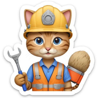 siam cat, handyman Outfit, wearing a Helmet sticker