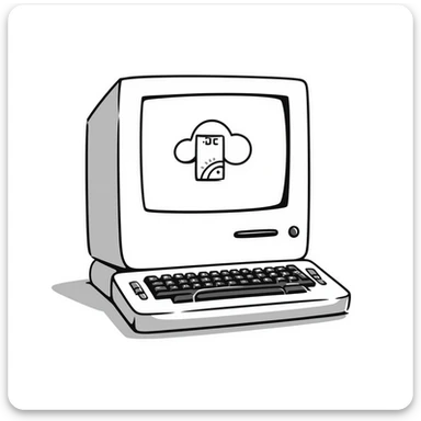 Pixel art style old Macintosh computer, simple monochrome linework sticker