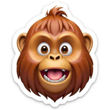 Cinematic Comical Orangutan Portrait Emoji, Head tilted dramatically with an exaggeratedly shocked expression, featuring a robust, animated face with wide, comically expressive eyes full of humorous disbelief, Simplified yet hilariously expressive features, highly detailed, glowing with a slightly sassy glow, high shine, dramatic yet playful, stylized with an air of quirky jungle attitude, soft glowing outline, capturing the essence of a meme-worthy orangutan that looks ready to side-eye its way into viral fame! sticker
