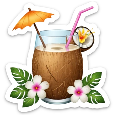 Coconut drink with flowers sticker