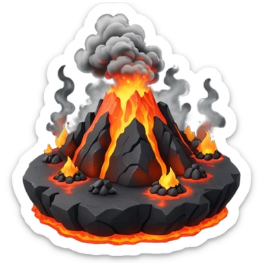 tiny volcanic island with lava glow and smoke, mini realm diorama sticker