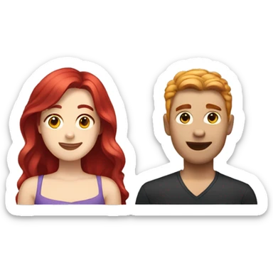 a gay man with short black hair and a white woman with long red hair sticker