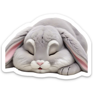 Meme-Worthy Cute Sleeping Grey Rabbit Portrait Emoji, Head resting peacefully with a contented smile, showcasing a delightfully compact build and a luxuriously soft grey fur, eyes shut in a serene nap, Simplified yet hilariously adorable features, highly detailed, glowing with a soft, drowsy light, high shine, relaxed and utterly lovable, stylized with an air of playful laziness, bright and heartwarming, soft glowing outline, capturing the essence of a comically sleepy bunny, so meme-worthy it feels like it could instantly become the next viral sensation of adorable slumber! sticker