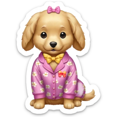 golden retriever dog with cute pjs and a bow sticker