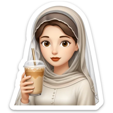Elegant veiled girl drinking iced latte sticker
