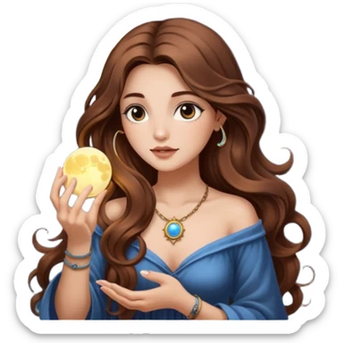 moon mystic woman long wavy brown hair tattoos opening tiny light box sticker