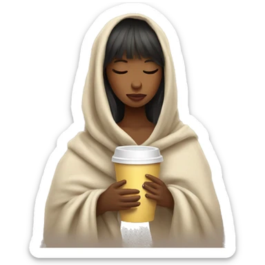 girl with bangs inside a blanket sipping coffee eyes closed sticker