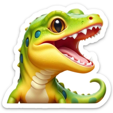 Cinematic Cute Yawning Gecko Portrait Emoji, Head tilted slightly with a dramatic, wide-open yawn, showcasing a compact, smooth-scaled body with slightly drooping eyelids and a relaxed, open-mouthed expression, Simplified yet irresistibly adorable features, highly detailed, glowing with a soft, cozy ambient glow, high shine, relaxed yet expressive, stylized with a hint of whimsical charm, soft glowing outline, capturing the essence of a drowsy yet affectionate gecko that appears ready to stretch out for a nap! sticker