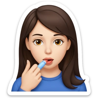 A brunette woman sucking a penis sticker