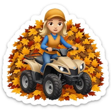 Girl driving a four wheeler through a pile of fall leaves sticker