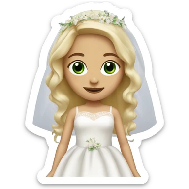 Girl with green eyes and blonde hair in a wedding dress with a veil sticker