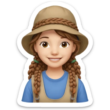 a young student girl with the backpack with bucket hat, brown wavy braided hair sticker