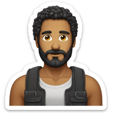 Homem careca moreno com barba lenhador, olhos castanhos escuros vestimdo terno preto sticker