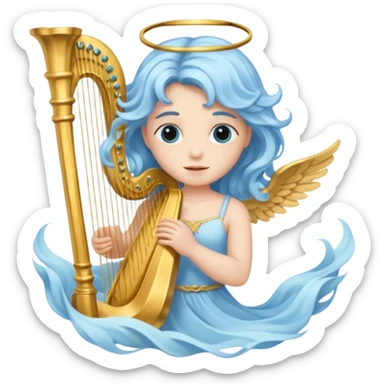 A serene angel with pastel-blue waves of hair, carrying a golden harp.








 sticker