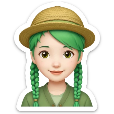 chinese girl green haired with braids an hat sticker