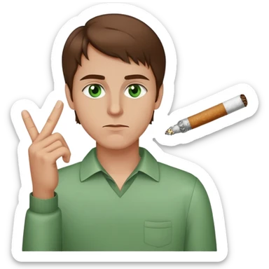 Chico con ojos verdes pelo castaño fumando un cigarro y sacando el dedo sticker