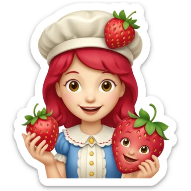 Vintage cartoon character strawberry shortcake hold a strawberry sticker