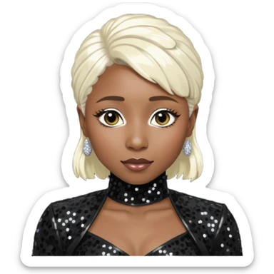 Cynthia Erivo with platinum blonde hair, black sequin outfit sticker