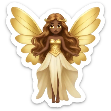 big wings, Beautiful, fairy, gold, brown, long hair sticker