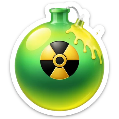 create a poison bomb which is radioactive in color, make the poison inside spoiling out and make the bomb gradient from green to yellow, make the bomb a sphere, dont add a radioactive symbol in the middle sticker