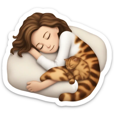 White girl brown hair sleeping with tortoiseshell kitty sticker