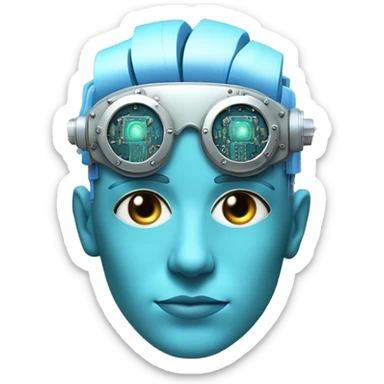 Pastel blue haired cyborg head with silver steampunk goggles and circuits sticker